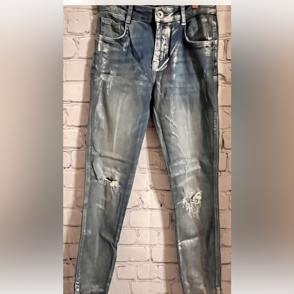 Zara nwot jeans metallic usa size 2 silver overlay